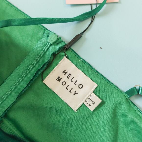 NEW Hello Molly Kelly Green Satin Midi Slip Cowl Neck Dress Size Large US 8 - Picture 5 of 10